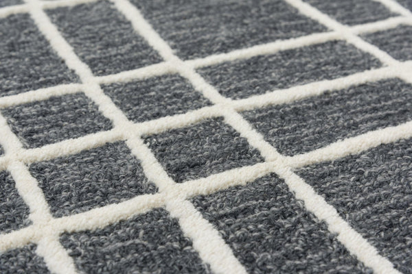 Alora Decor Lofton Hand-Tufted Wool Rug — Soft Gray & Ivory Geometric Plaid, Low-Profile Plush Texture 7'9" x 9'9" A07A0710400167999
