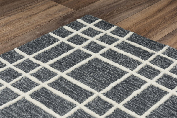 Alora Decor Lofton Hand-Tufted Wool Rug — Soft Gray & Ivory Geometric Plaid, Low-Profile Plush Texture 7'9" x 9'9" A07A0710400167999