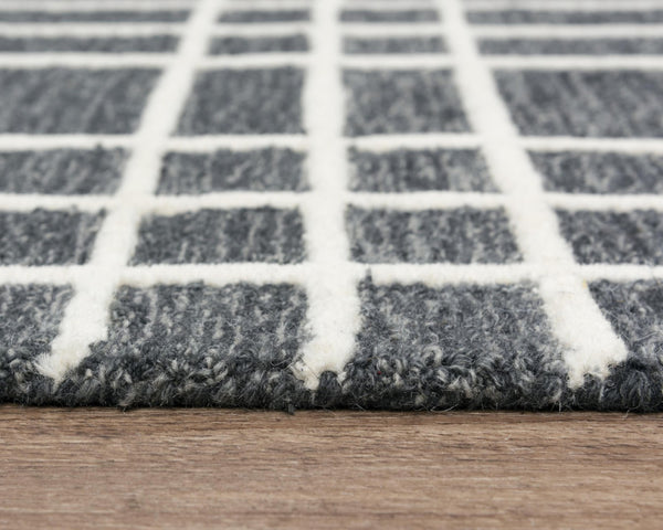 Alora Decor Lofton Hand-Tufted Wool Rug — Soft Gray & Ivory Geometric Plaid, Low-Profile Plush Texture 7'9" x 9'9" A07A0710400167999