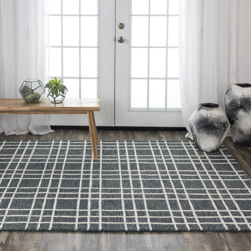 Alora Decor Lofton Hand-Tufted Wool Rug — Soft Gray & Ivory Geometric Plaid, Low-Profile Plush Texture 7'9" x 9'9" A07A0710400167999