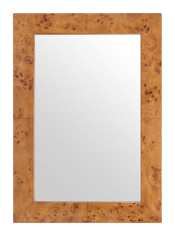 Mirat Burl Veneer Wall Mirror Modern Frame for Living Room Bedroom or Entryway