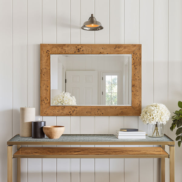 Mirat Burl Veneer Wall Mirror Modern Frame for Living Room Bedroom or Entryway