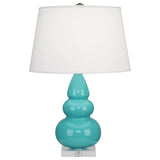 Robert Abbey Egg Blue Small Triple Gourd Accent Lamp Egg Blue Glazed Ceramic with Lucite Base Pearl Dupioni Fabric Shade