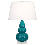 Robert Abbey Peacock Small Triple Gourd Accent Lamp Peacock Glazed Ceramic with Lucite Base Pearl Dupioni Fabric Shade