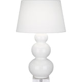 Robert Abbey Lily Triple Gourd Table Lamp Lily Glazed Ceramic with Lucite Base Pearl Dupioni Fabric Shade