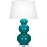 Robert Abbey Peacock Triple Gourd Table Lamp Peacock Glazed Ceramic with Lucite Base Pearl Dupioni Fabric Shade