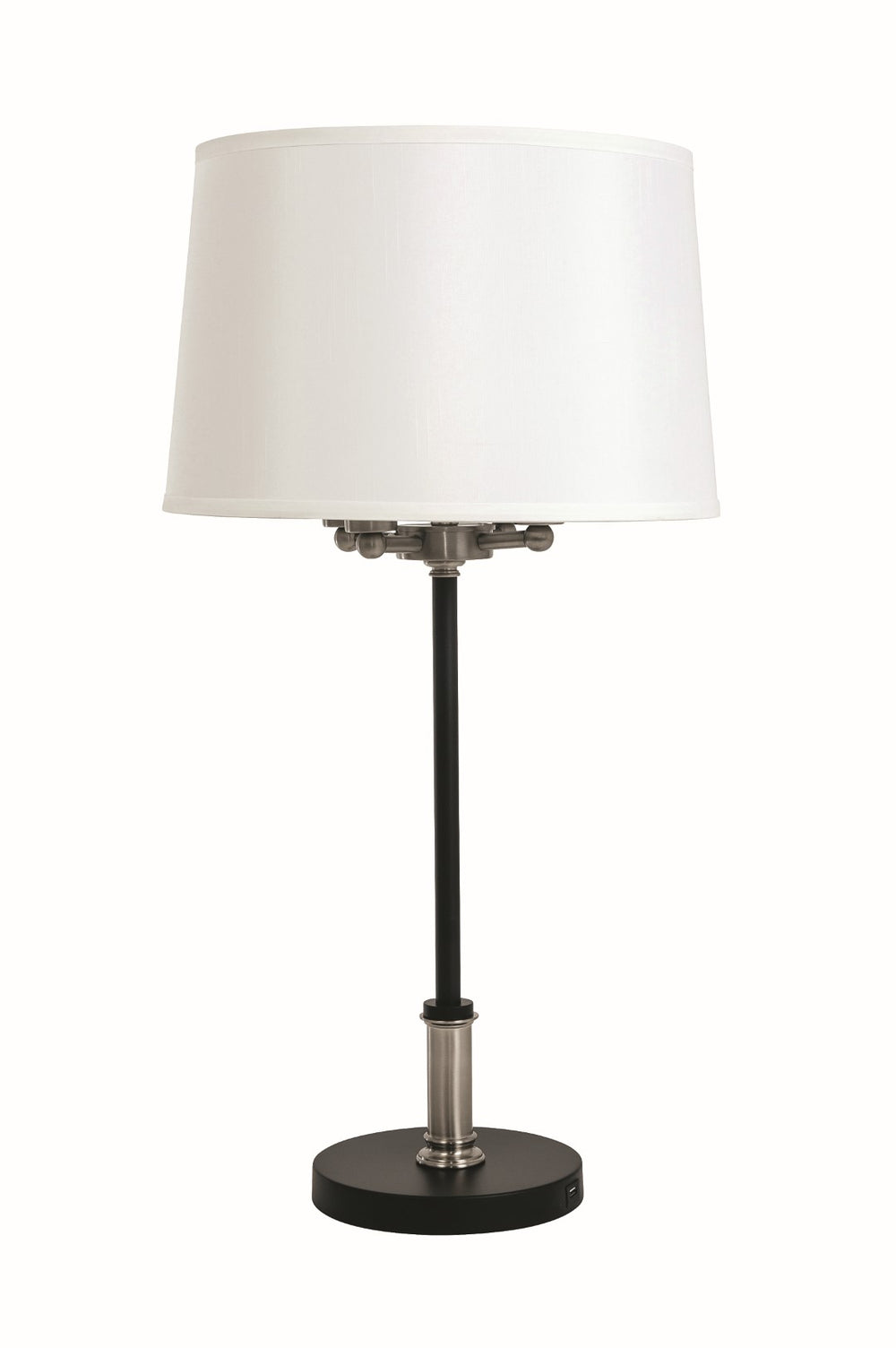 House Of Troy Alpine 4-light Cluster Table Lamp With Usb Port And Elegant White Silk Softback Shade For Any Room Antique Brass,Black Metal A752-ab/Blk