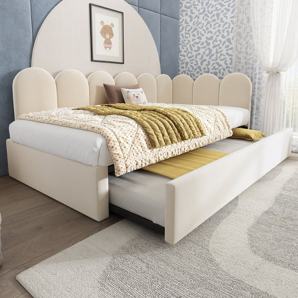 English Elm Upholstered King Platform Bed Chenille Pillow Headboard Low Profile Modern Bedroom Beige 78.7 L x 42.5 W x 30 H AA20362122B-1
