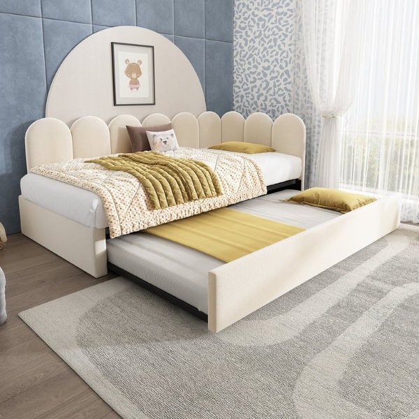 English Elm Upholstered King Platform Bed Chenille Pillow Headboard Low Profile Modern Bedroom Beige 78.7 L x 42.5 W x 30 H AA20362122B-1