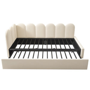English Elm Upholstered King Platform Bed Chenille Pillow Headboard Low Profile Modern Bedroom Beige 78.7 L x 42.5 W x 30 H AA20362122B-1