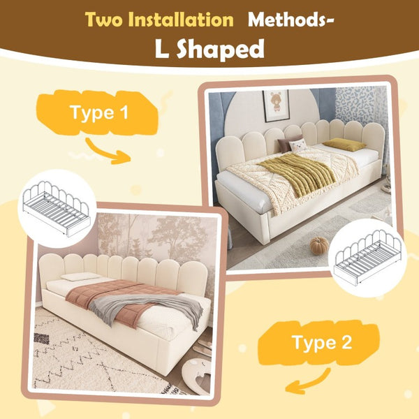 English Elm Upholstered King Platform Bed Chenille Pillow Headboard Low Profile Modern Bedroom Beige 78.7 L x 42.5 W x 30 H AA20362122B-1