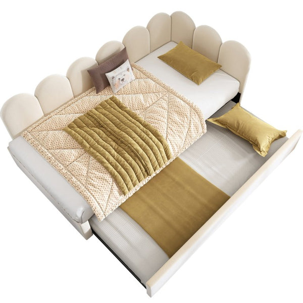 English Elm Upholstered King Platform Bed Chenille Pillow Headboard Low Profile Modern Bedroom Beige 78.7 L x 42.5 W x 30 H AA20362122B-1