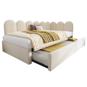 English Elm Upholstered King Platform Bed Chenille Pillow Headboard Low Profile Modern Bedroom Beige 78.7 L x 42.5 W x 30 H AA20362122B-1