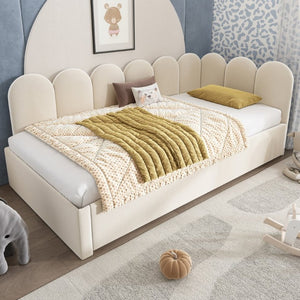 English Elm Upholstered King Platform Bed Chenille Pillow Headboard Low Profile Modern Bedroom Beige 78.7 L x 42.5 W x 30 H AA20362122B-1