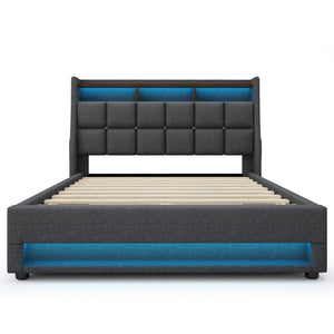 English Elm (=aa20690708g) Full Upholstered Storage Bed with Led Lighting Hydraulic Lift and Charging Ports Grey AA20690708G-1