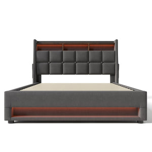 English Elm (=aa20690708g) Full Upholstered Storage Bed with Led Lighting Hydraulic Lift and Charging Ports Grey AA20690708G-1