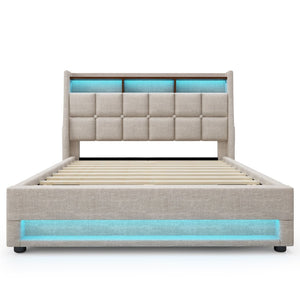 English Elm (=aa20690910b) Queen Storage Bed Linen Upholstered Led Lighting Usb Charging Hydraulic Lift AA20690910B-1