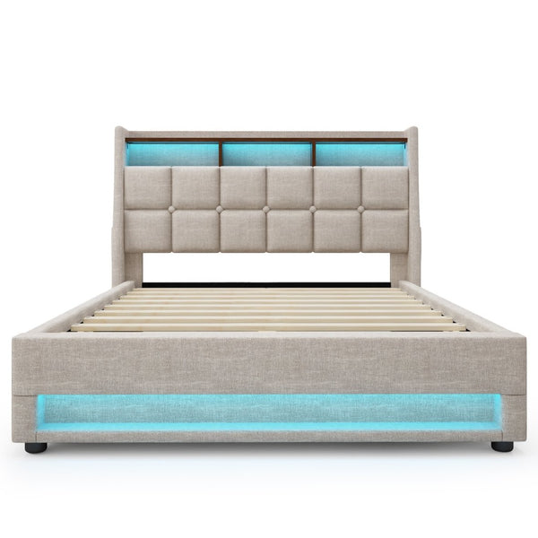 English Elm (=aa20690910b) Queen Storage Bed Linen Upholstered Led Lighting Usb Charging Hydraulic Lift AA20690910B-1