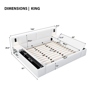 English Elm King Teddy Fleece Platform Bed with Hidden Storage Cubbies and Built-in Led Lights AA26061621K