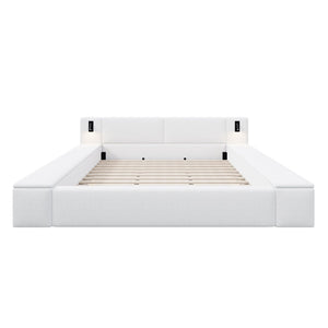 English Elm Queen Teddy Fleece Platform Bed with Hidden Storage Built-in Lights and Side Cubbies AA26061621Q