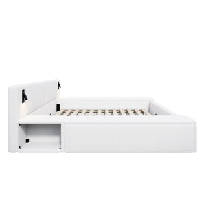 English Elm Queen Teddy Fleece Platform Bed with Hidden Storage Built-in Lights and Side Cubbies AA26061621Q