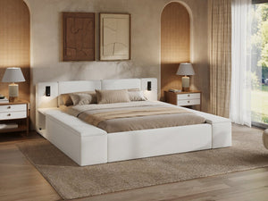 English Elm Queen Teddy Fleece Platform Bed with Hidden Storage Built-in Lights and Side Cubbies AA26061621Q