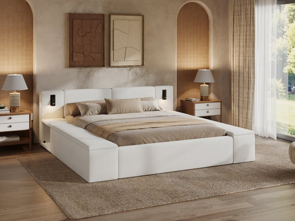 English Elm Queen Teddy Fleece Platform Bed with Hidden Storage Built-in Lights and Side Cubbies AA26061621Q