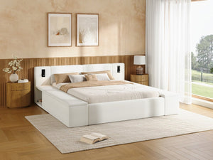 English Elm Queen Teddy Fleece Platform Bed with Hidden Storage Built-in Lights and Side Cubbies AA26061621Q