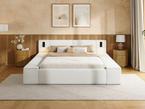 English Elm Queen Teddy Fleece Platform Bed with Hidden Storage Built-in Lights and Side Cubbies AA26061621Q