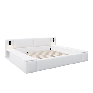 English Elm Queen Teddy Fleece Platform Bed with Hidden Storage Built-in Lights and Side Cubbies AA26061621Q