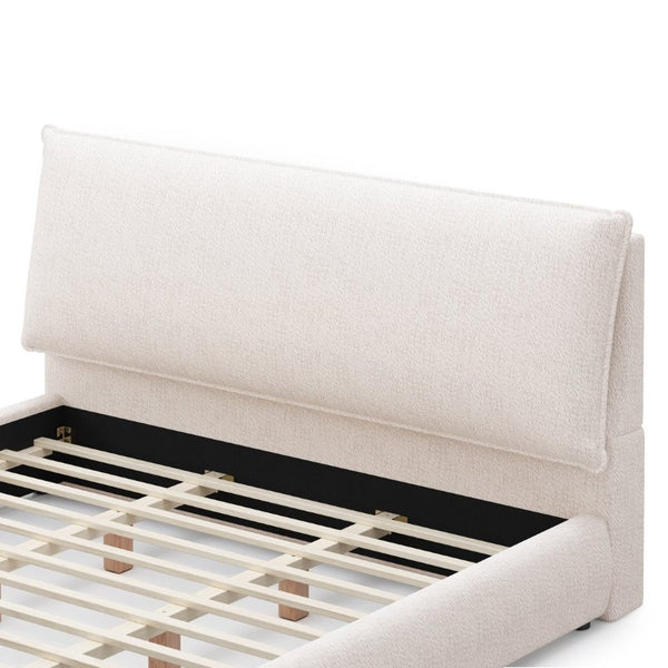 English Elm Upholstered King Platform Bed Chenille Pillow Headboard Low Profile Modern Bedroom Cream White 88.5 L x 83 W x 40 H AA26085861K