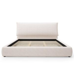 English Elm Upholstered King Platform Bed Chenille Pillow Headboard Low Profile Modern Bedroom Cream White 88.5 L x 83 W x 40 H AA26085861K