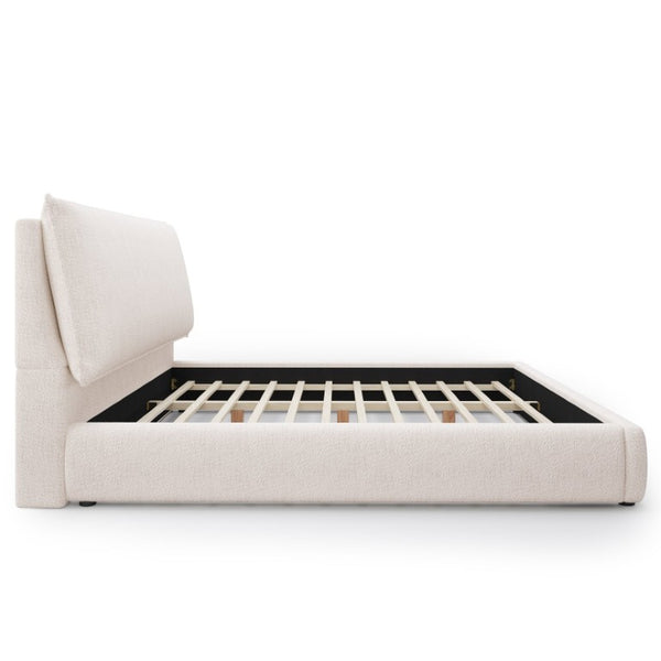 English Elm Upholstered King Platform Bed Chenille Pillow Headboard Low Profile Modern Bedroom Cream White 88.5 L x 83 W x 40 H AA26085861K