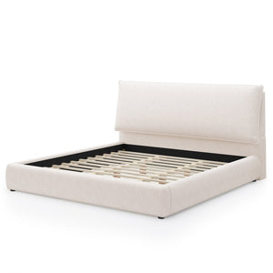 English Elm Upholstered King Platform Bed Chenille Pillow Headboard Low Profile Modern Bedroom Cream White 88.5 L x 83 W x 40 H AA26085861K