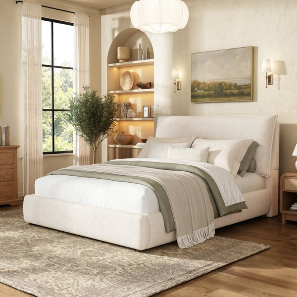 English Elm Upholstered Queen Platform Bed Chenille Pillow Headboard Low Profile Modern Bedroom AA26085861Q