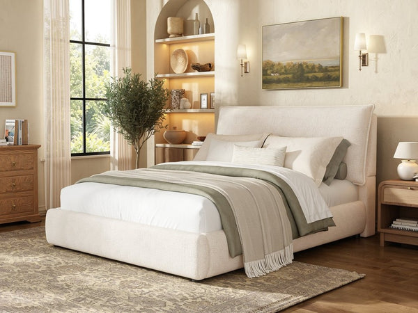 English Elm Upholstered Queen Platform Bed Chenille Pillow Headboard Low Profile Modern Bedroom AA26085861Q