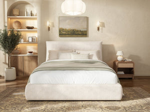 English Elm Upholstered Queen Platform Bed Chenille Pillow Headboard Low Profile Modern Bedroom AA26085861Q