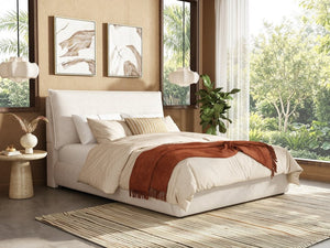 English Elm Upholstered Queen Platform Bed Chenille Pillow Headboard Low Profile Modern Bedroom AA26085861Q
