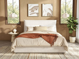 English Elm Upholstered Queen Platform Bed Chenille Pillow Headboard Low Profile Modern Bedroom AA26085861Q