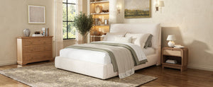 English Elm Upholstered Queen Platform Bed Chenille Pillow Headboard Low Profile Modern Bedroom AA26085861Q