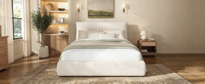 English Elm Upholstered Queen Platform Bed Chenille Pillow Headboard Low Profile Modern Bedroom AA26085861Q