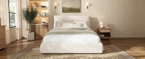 English Elm Upholstered Queen Platform Bed Chenille Pillow Headboard Low Profile Modern Bedroom AA26085861Q