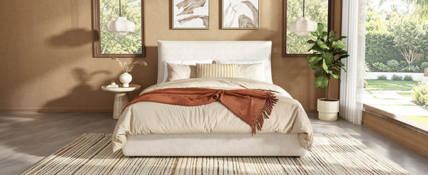 English Elm Upholstered Queen Platform Bed Chenille Pillow Headboard Low Profile Modern Bedroom AA26085861Q