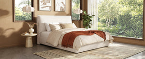 English Elm Upholstered Queen Platform Bed Chenille Pillow Headboard Low Profile Modern Bedroom AA26085861Q