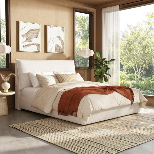 English Elm Upholstered Queen Platform Bed Chenille Pillow Headboard Low Profile Modern Bedroom AA26085861Q