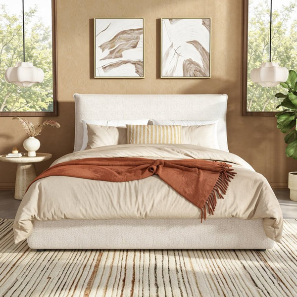 English Elm Upholstered Queen Platform Bed Chenille Pillow Headboard Low Profile Modern Bedroom AA26085861Q
