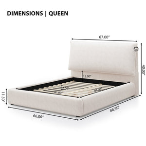 English Elm Upholstered Queen Platform Bed Chenille Pillow Headboard Low Profile Modern Bedroom AA26085861Q