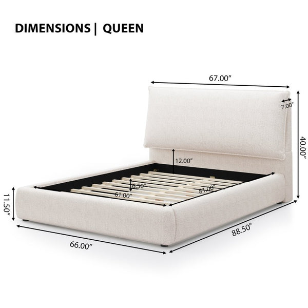 English Elm Upholstered Queen Platform Bed Chenille Pillow Headboard Low Profile Modern Bedroom AA26085861Q
