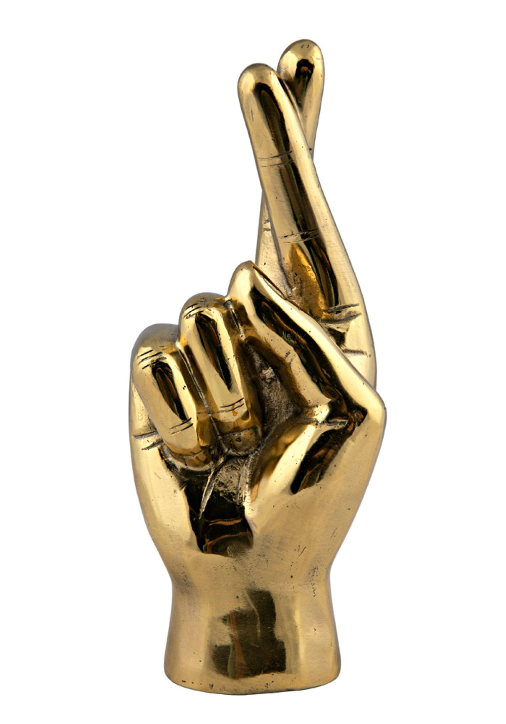 Noir Fingers Crossed Brass Sculpture – Handcrafted Metal Art for Eclectic Decor, Vintage Style Accent Piece AB-123BR