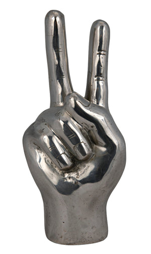Noir Peace Sign Sculpture in Textured Silver Finish - Handcrafted Modern Bohemian Accent for Home Decor AB-144SV